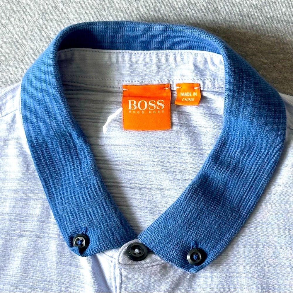 Vintage Hugo Boss Polo Shirt Mens L Stripe Short Sleeve Boss Orange Label Series